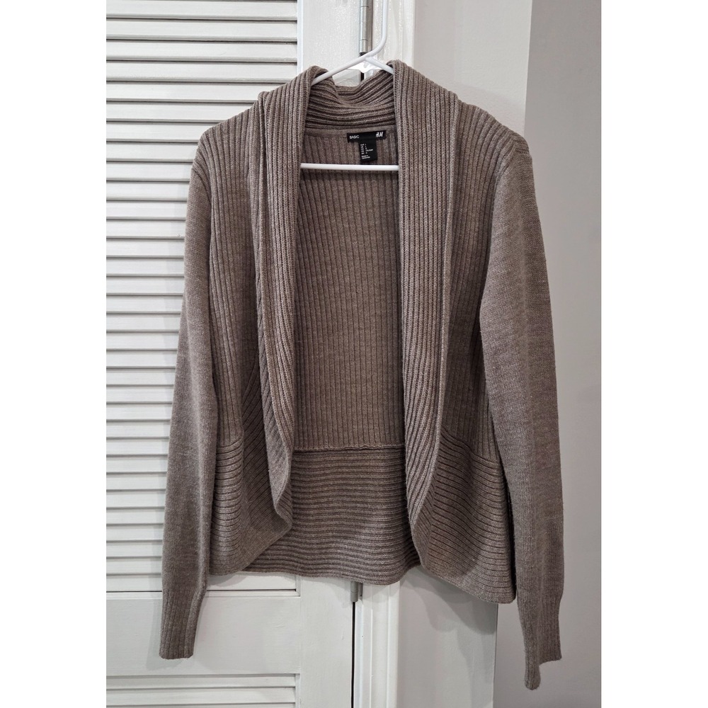 H&M Basic Brown Ribbed Open Front Cardigan Size Large